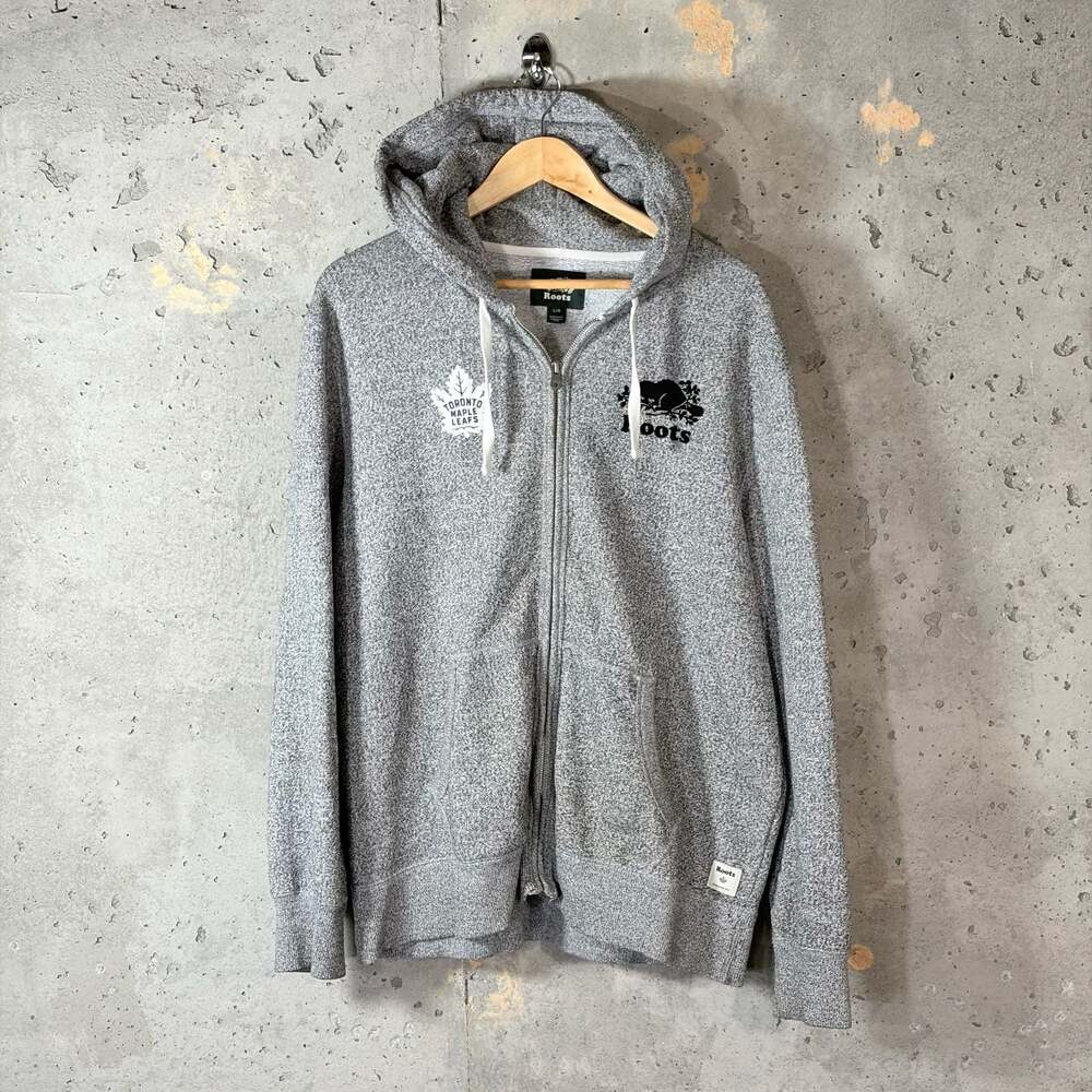 Roots x Toronto Maple Leafs Grey Full Zip Hoodie Size L